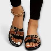 Damensandalen mit gekreuzten Riemen und Leopardenmuster – Ansicht 3