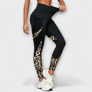 High-Waist-Leggings für Damen mit Leopardenmuster und Netzeinsatz – Ansicht 2