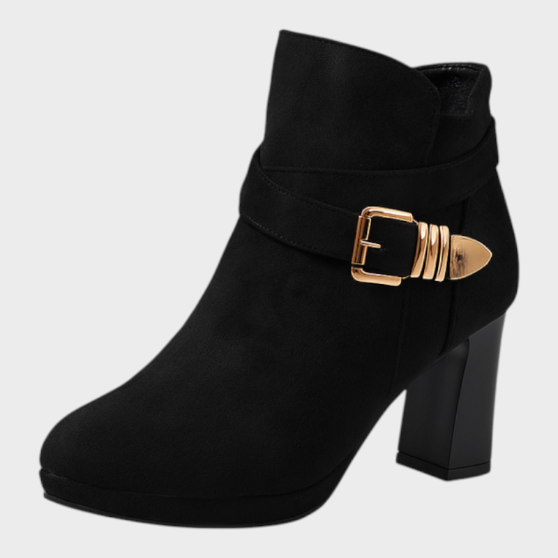Damen-Wildlederstiefeletten Patrice mit goldener Schnalle – Ansicht 2