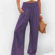 Bequeme Hose für Damen mit weitem Bein und elastischem Bund – Ansicht 10