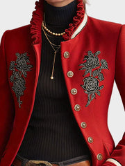 Harmony – Damen-Wolljacke mit Stehkragen und Rosenstickerei – Ansicht 6