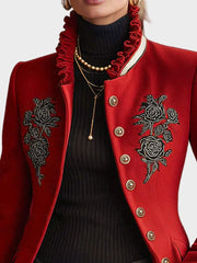 Harmony – Damen-Wolljacke mit Stehkragen und Rosenstickerei – Ansicht 7
