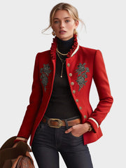 Harmony – Damen-Wolljacke mit Stehkragen und Rosenstickerei – Ansicht 2