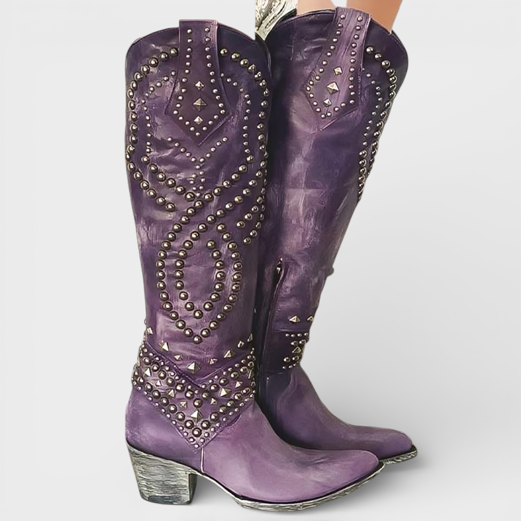 Monroe – Kniehohe Westernstiefel für Damen mit Nieten – Ansicht 2