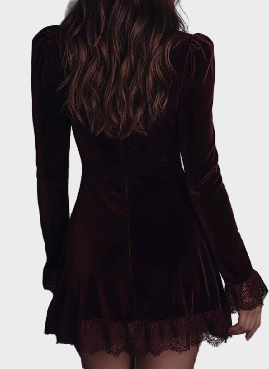 Vivian – Samt-Minikleid für Damen mit Spitzenbesatz – Ansicht 7
