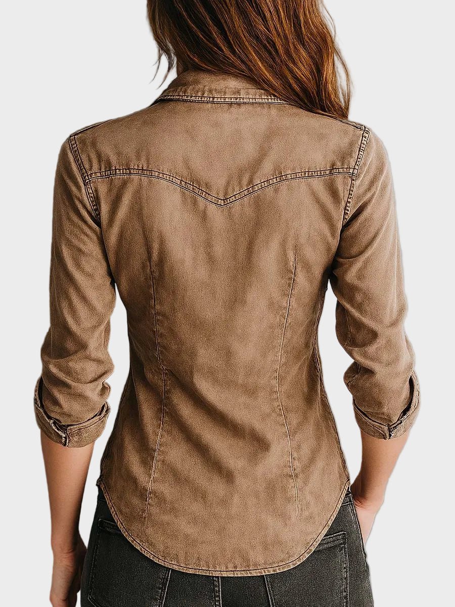 Ace – Retro-Bluse für Damen mit Kontrastnähten und Waschung – Ansicht 5