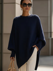 Beiger Strickponcho-Pullover für Damen in weiter Passform – Ansicht 7