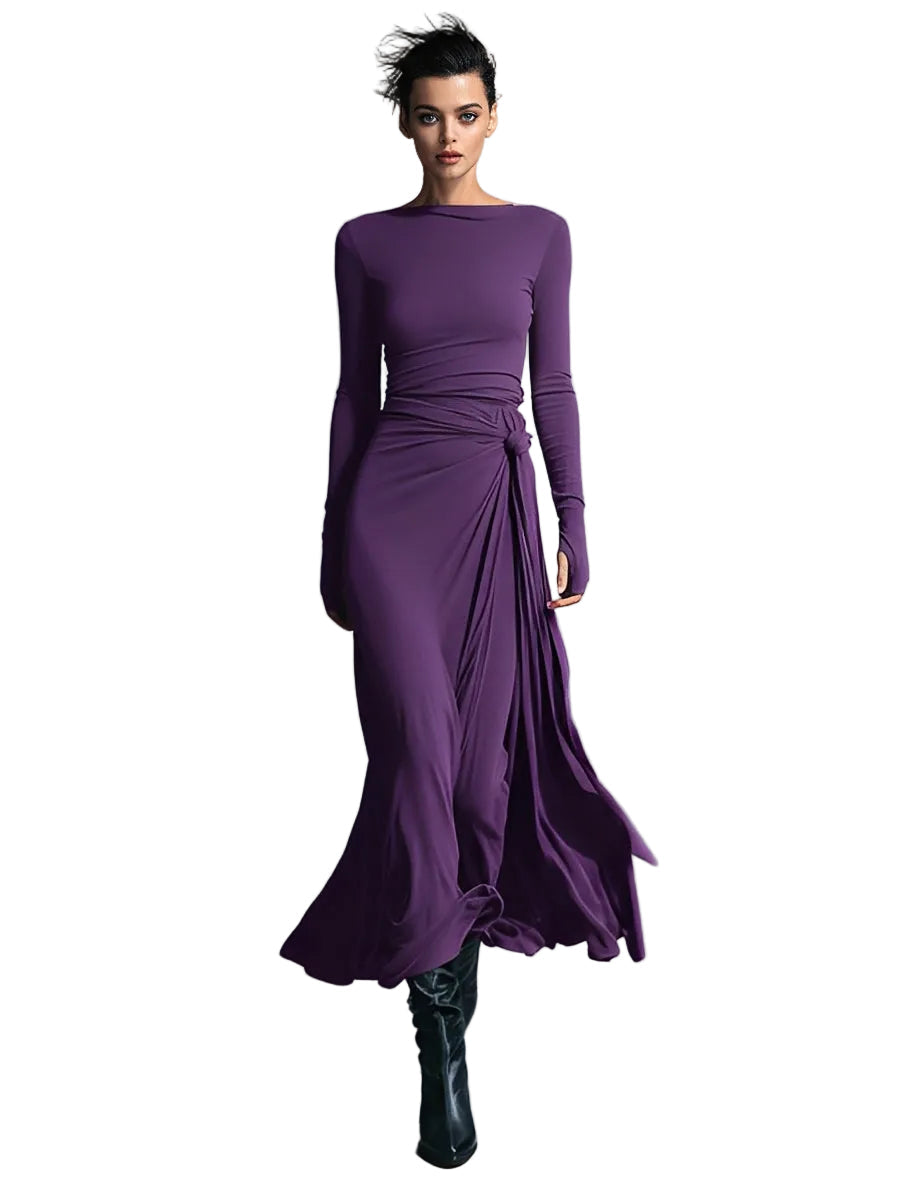 Belle – Graues Wickel-Maxikleid mit Knoten