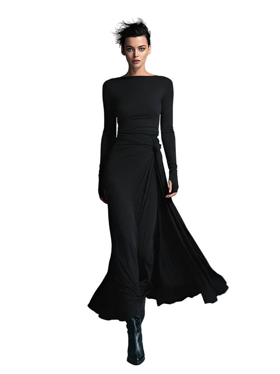 Belle – Graues Wickel-Maxikleid mit Knoten