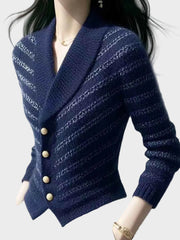Sophia – Taillierte gestreifte Strickjacke für Damen mit V-Ausschnitt