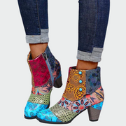 Boho-Stiefeletten für Damen mit Blumenmuster und Perlendetails – Ansicht 2