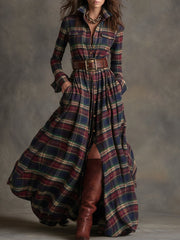 Skyler – Maxikleid mit Revers und Karomuster im Ethno-Stil