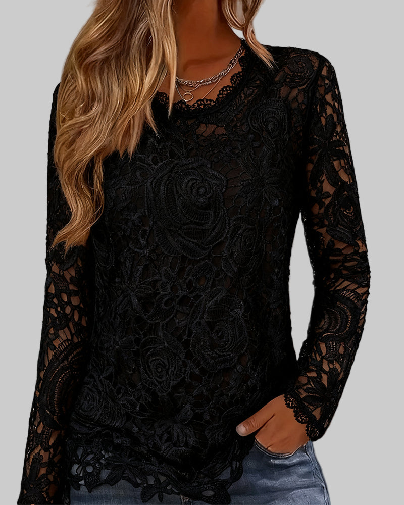 Damen-Basic-Langarmtop mit Spitze – Ansicht 6