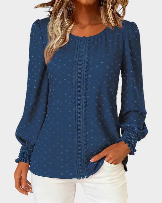 Lilibeth – Damenbluse mit Rundhalsausschnitt und Puffärmeln – Ansicht 5