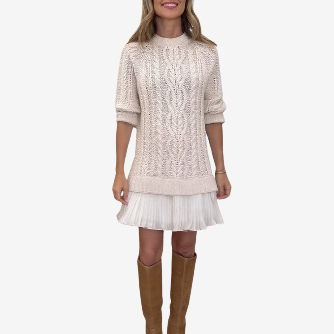 Isolde – Strickkleid für Damen mit Plisseesaum – Ansicht 2