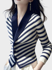 Sophia – Taillierte gestreifte Strickjacke für Damen mit V-Ausschnitt – Ansicht 3