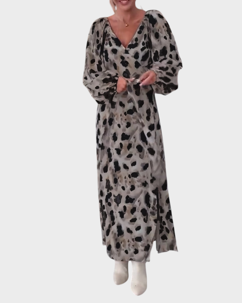 Avice – Damenkleid mit V-Ausschnitt und auffälligem Print – Ansicht 8