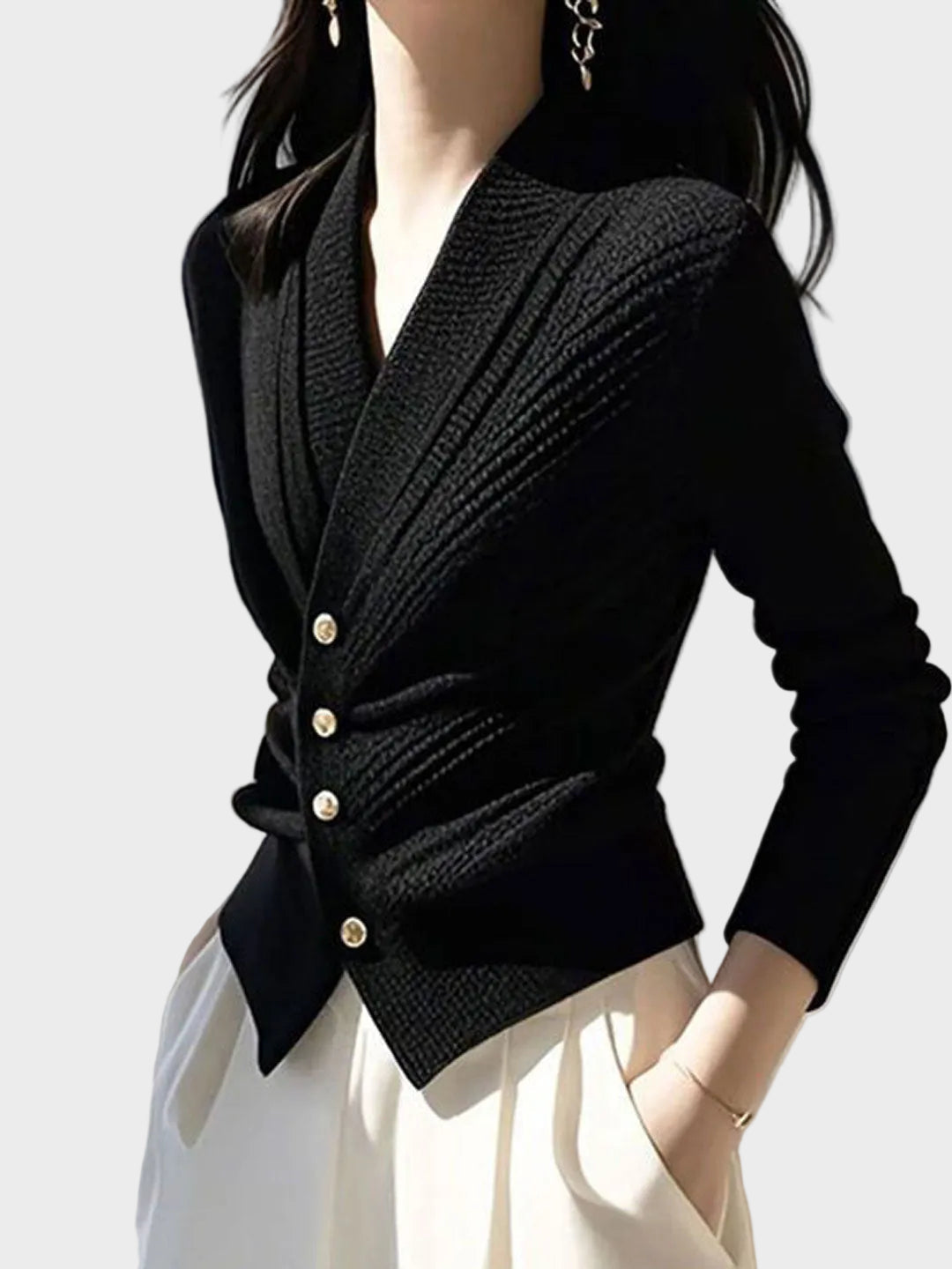 Sophia – Taillierte gestreifte Strickjacke für Damen mit V-Ausschnitt – Ansicht 2