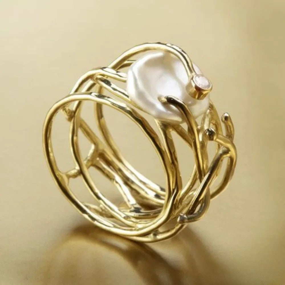 Schmaler Vintage-Damenring mit Perle