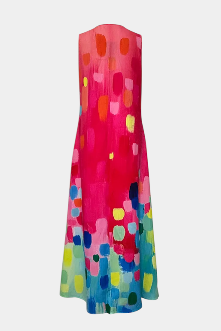 Enna – Mehrfarbiges ärmelloses Damenkleid mit V-Ausschnitt – Ansicht 5