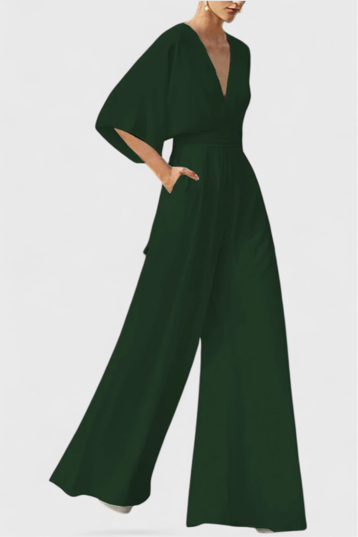 Eleganter Damen-Jumpsuit Isaura mit weitem Bein und V-Ausschnitt – Ansicht 6