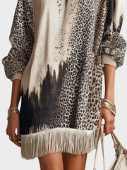 Sarra – Graue Leopardenbluse für Damen mit Fransen – Ansicht 4