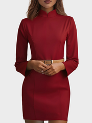 Fiona – Elegantes weißes Kleid mit Stehkragen und Gürtel – Ansicht 5