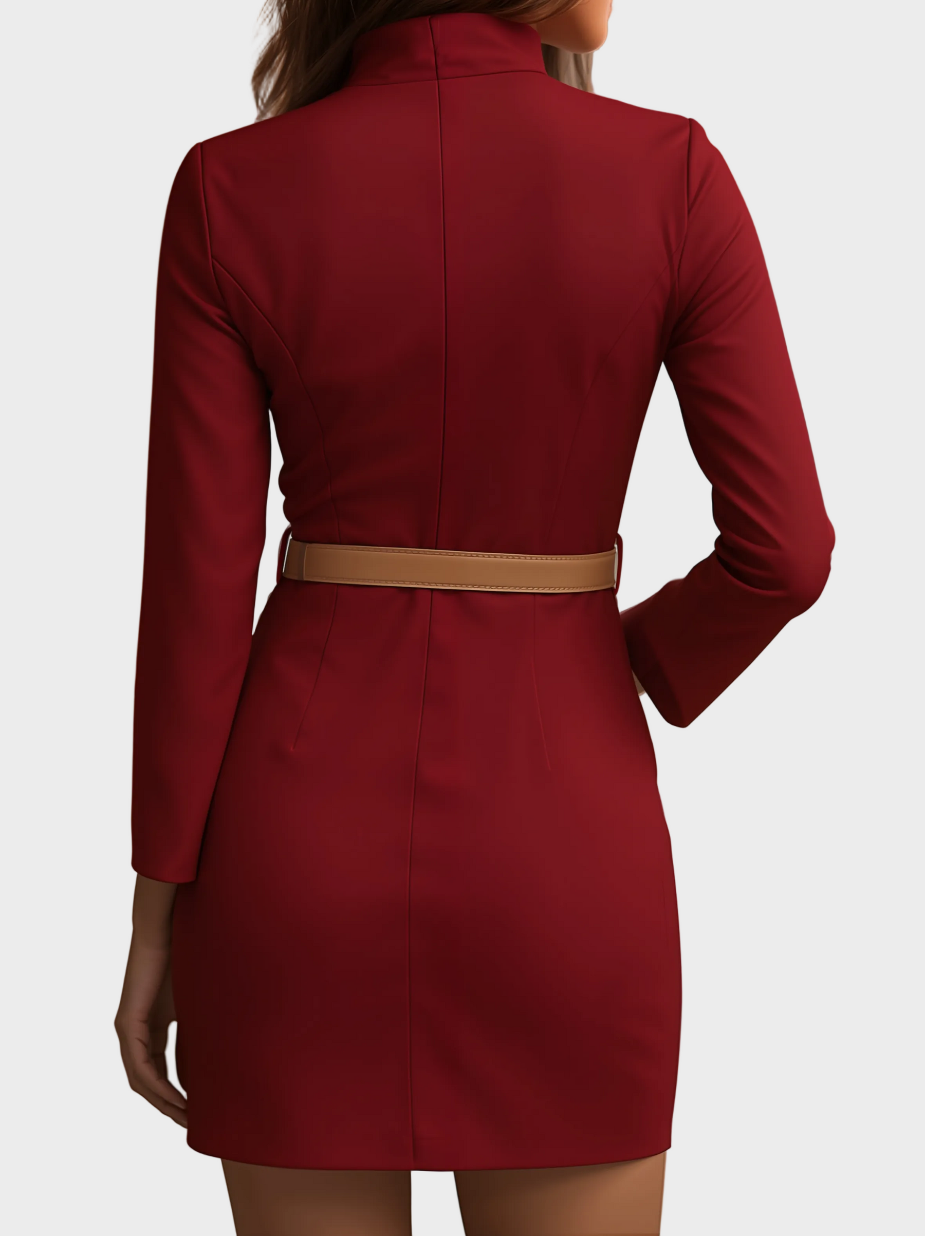 Fiona – Elegantes weißes Kleid mit Stehkragen und Gürtel – Ansicht 6