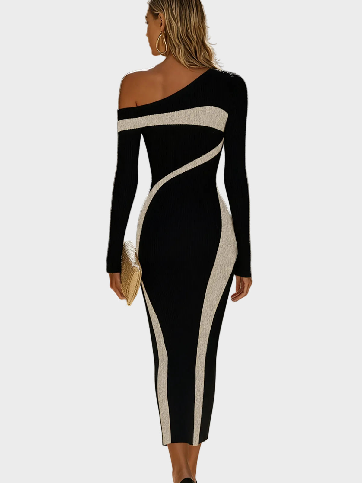 Juni – Figurbetontes One-Shoulder-Kleid in Unifarben mit Kontrasteffekt – Ansicht 5