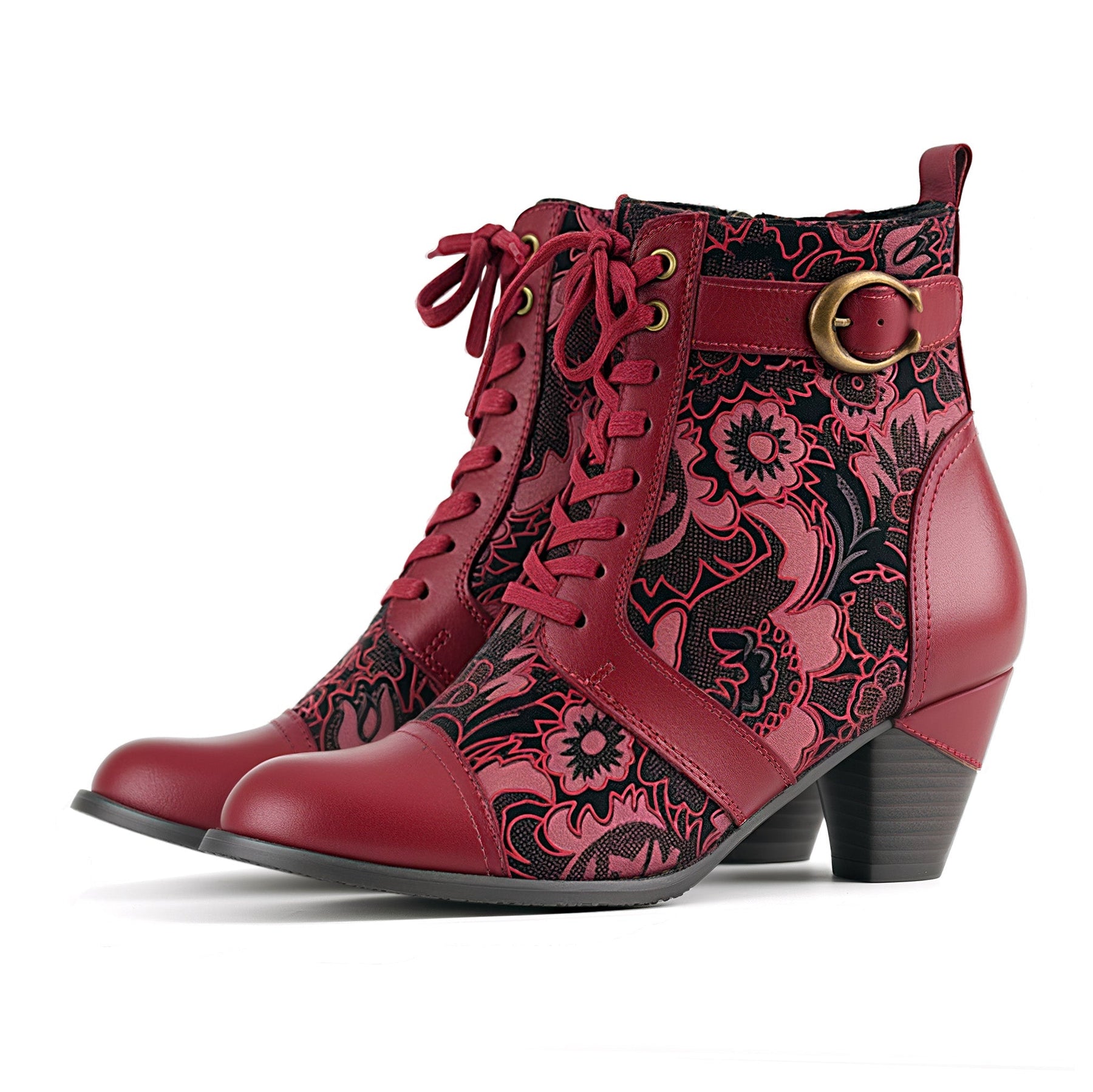 Florale Damen-Lederstiefeletten Timeless Grace mit Schnürung – Ansicht 9