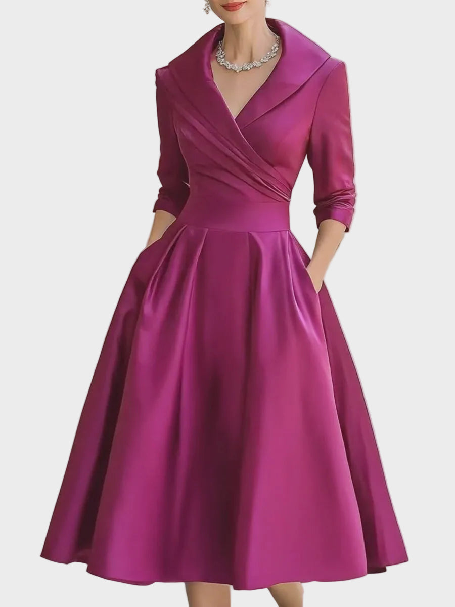 Bella – Satin-Midikleid mit drapiertem Kragen im Retro-Stil – Ansicht 14