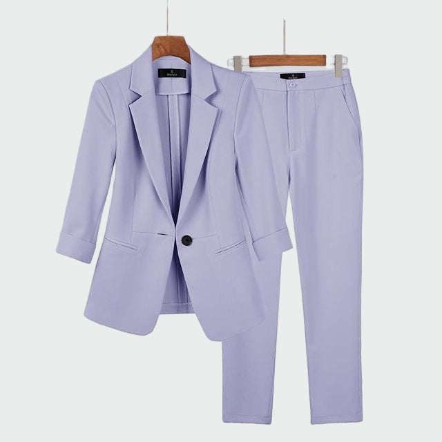 Schwarzer zweiteiliger Anzug für Damen mit Blazer und Hose – Ansicht 2