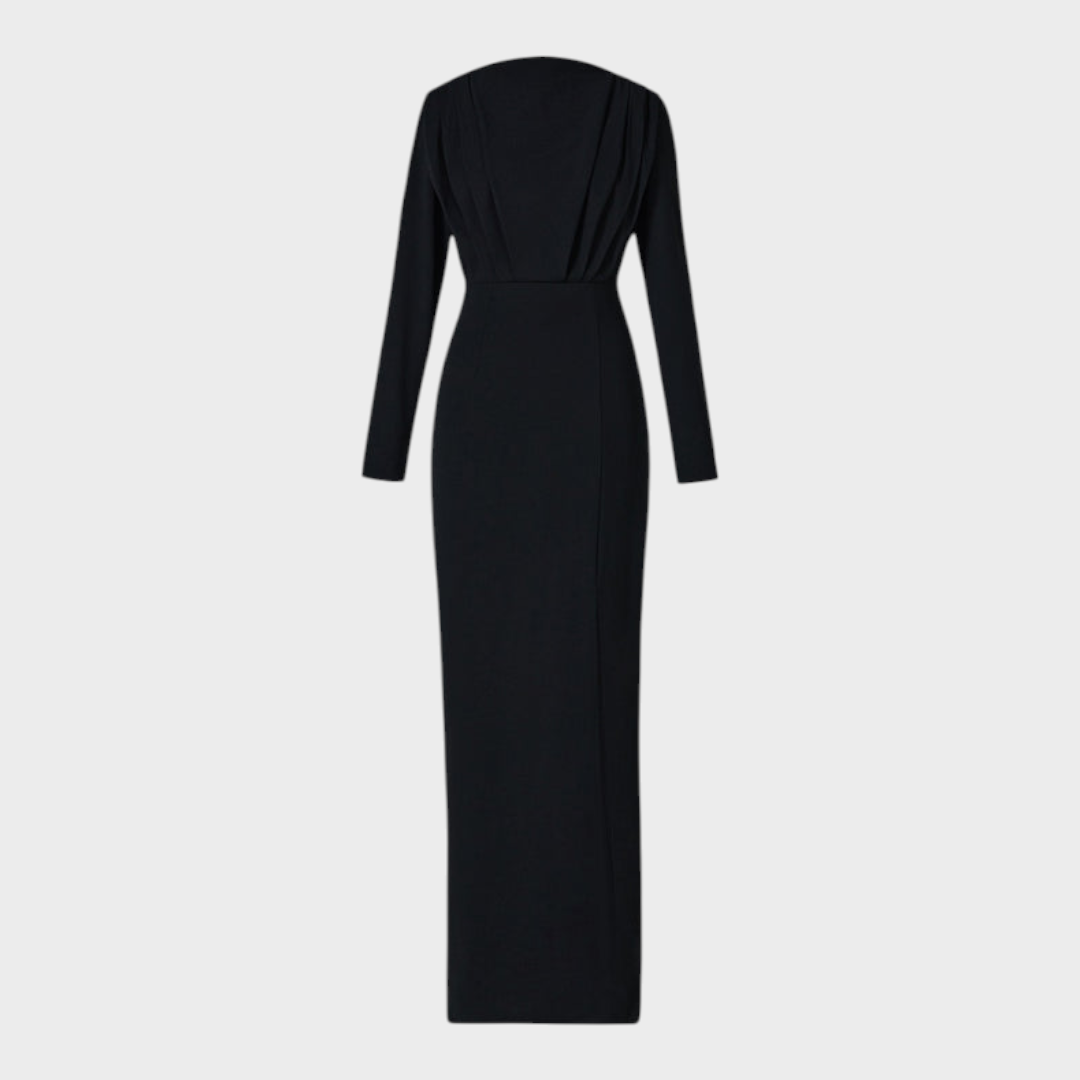 Franchezka | Unifarbenes, langärmeliges Kleid mit tiefem Schlitz