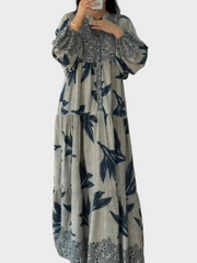 Miriya – Ausgestelltes Kleid mit Laternenärmeln und Muster
