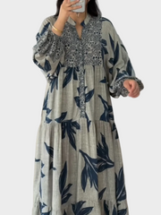 Miriya – Ausgestelltes Kleid mit Laternenärmeln und Muster – Ansicht 2