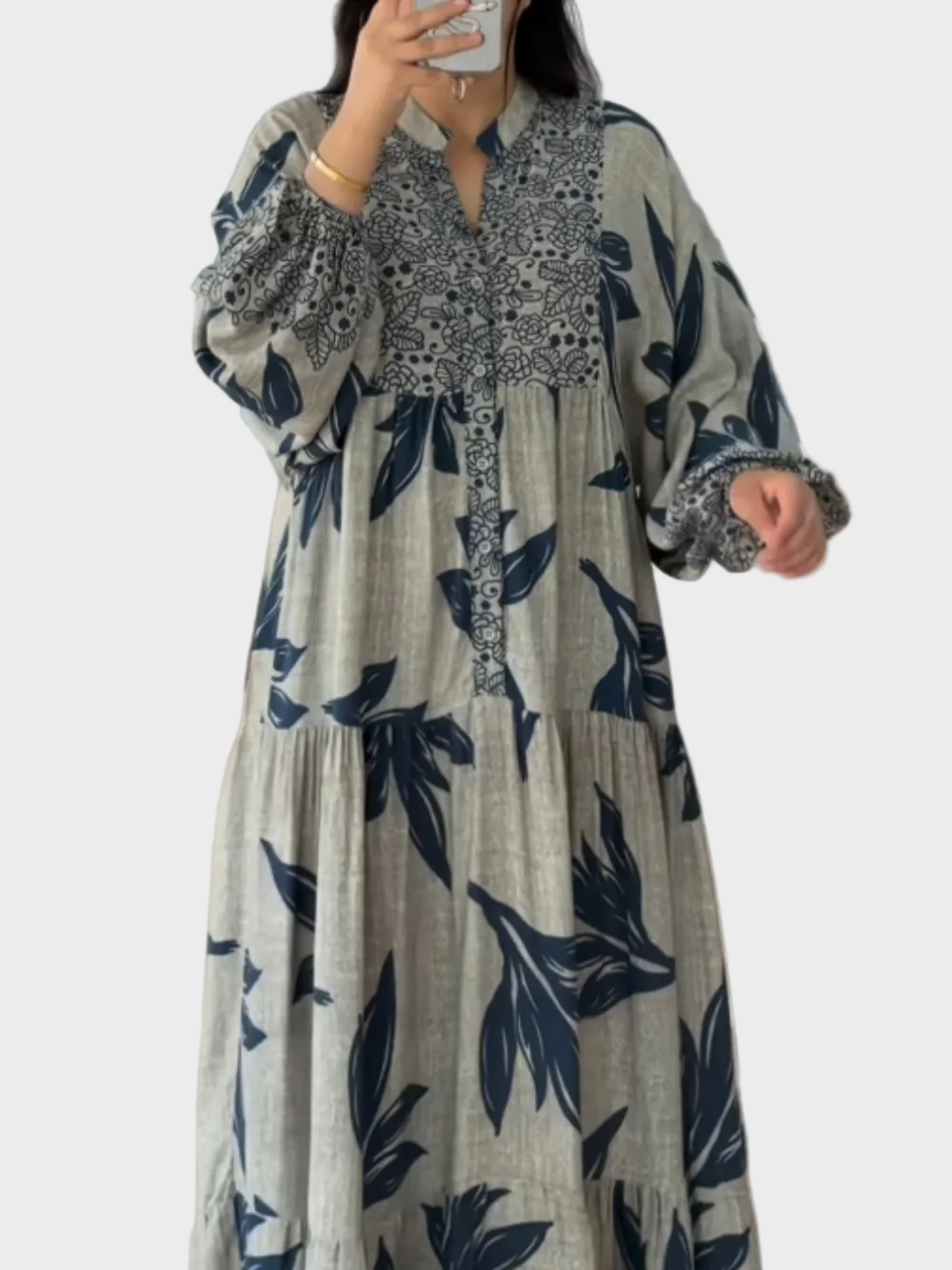 Miriya – Ausgestelltes Kleid mit Laternenärmeln und Muster – Ansicht 2