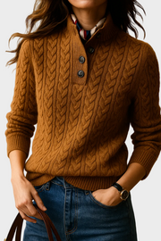 Liza – Kaschmirpullover für Damen mit Zopfmuster und Knöpfen – Ansicht 2
