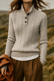 Liza – Kaschmirpullover für Damen mit Zopfmuster und Knöpfen – Ansicht 13