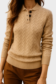 Liza – Kaschmirpullover für Damen mit Zopfmuster und Knöpfen – Ansicht 9