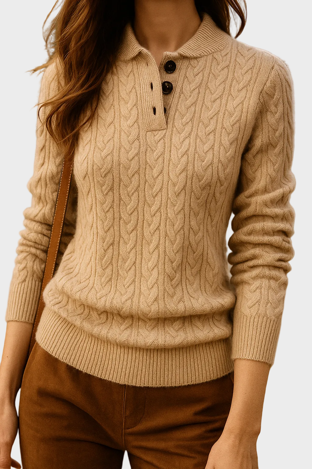 Liza – Kaschmirpullover für Damen mit Zopfmuster und Knöpfen – Ansicht 9
