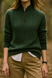 Liza – Kaschmirpullover für Damen mit Zopfmuster und Knöpfen – Ansicht 6