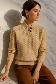 Liza – Kaschmirpullover für Damen mit Zopfmuster und Knöpfen – Ansicht 22