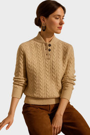 Liza – Kaschmirpullover für Damen mit Zopfmuster und Knöpfen – Ansicht 22