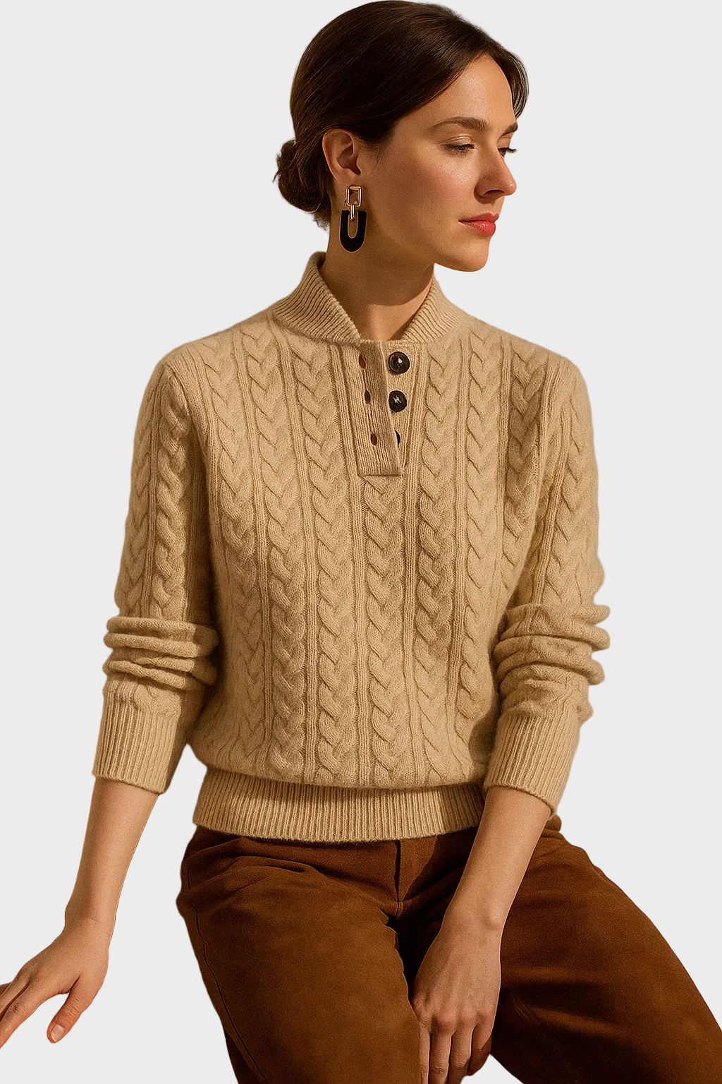 Liza – Kaschmirpullover für Damen mit Zopfmuster und Knöpfen – Ansicht 22