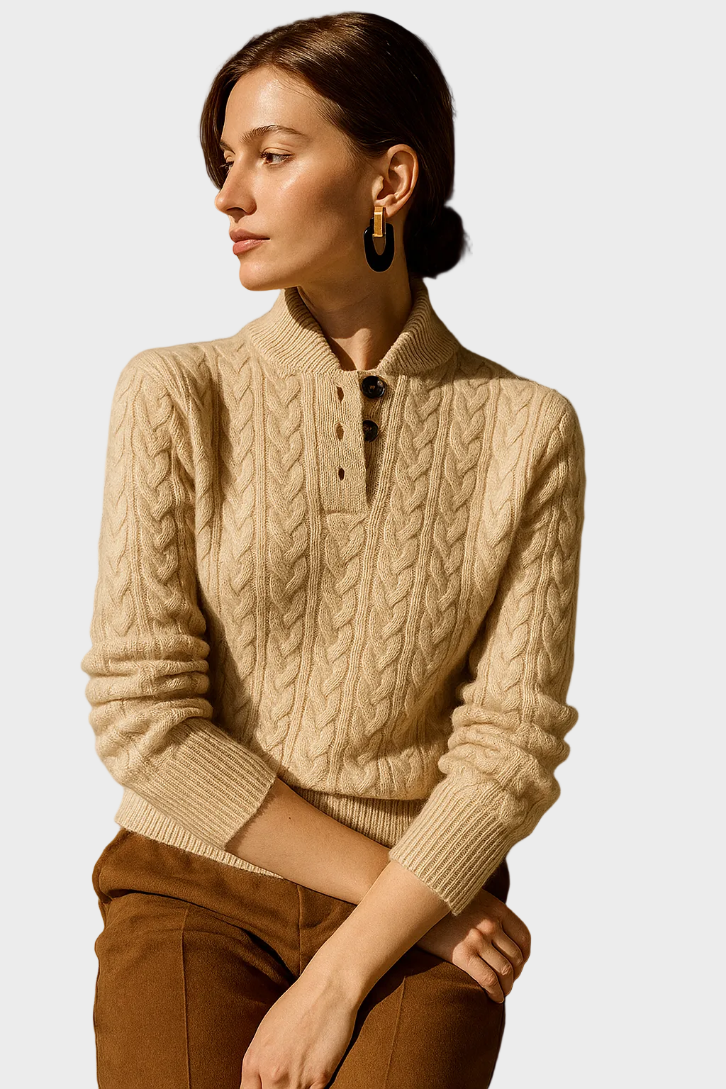 Liza – Kaschmirpullover für Damen mit Zopfmuster und Knöpfen – Ansicht 12
