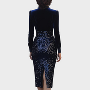 Erza – Damen-Midikleid mit Samtoberteil und Paillettenrock