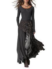 Blair – Maxikleid im Boho-Stil mit Leopardenmuster und asymmetrischem Saum