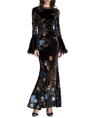 Jane – Samt-Abendkleid mit Blumenmuster und Spitzendetails