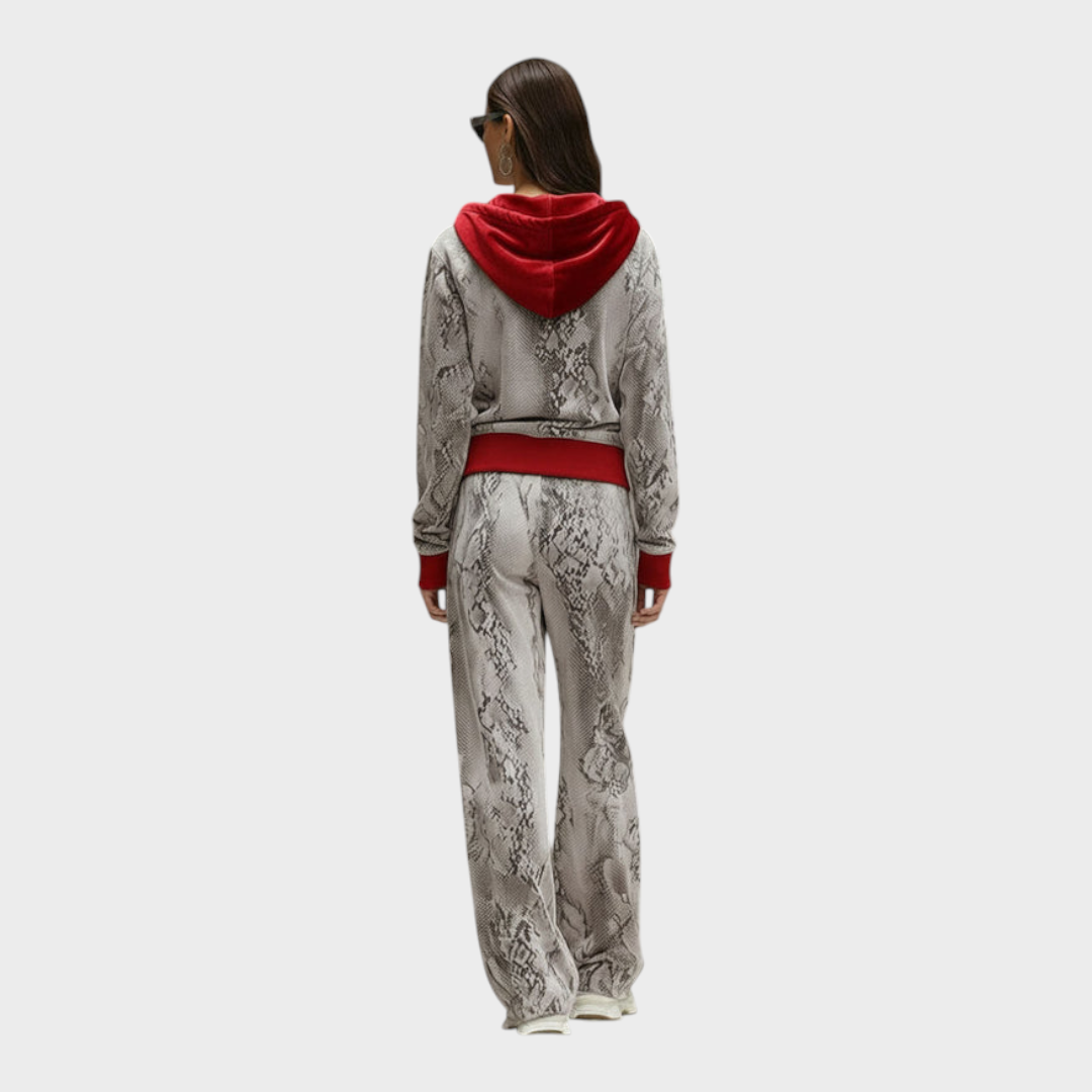 Jordynn – Graues Samt-Set mit Kapuzenpullover und hoch taillierter Hose – Ansicht 3