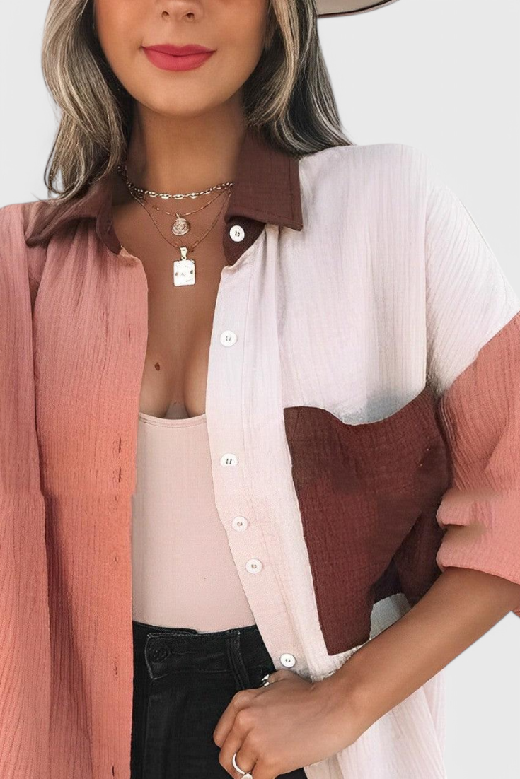 Damenbluse Juniper mit Farbblock-Design und Knöpfen – Ansicht 4